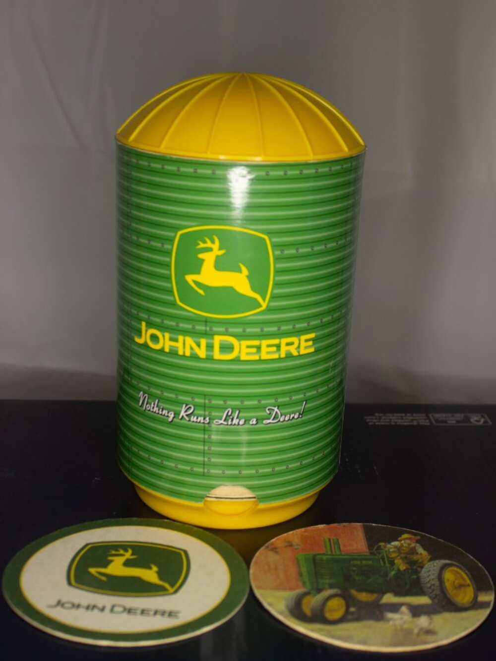John Deere Vintage Disposable Coaster Dispenser Overstuffed Over 100 Coasters